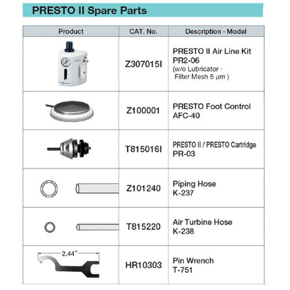 NSK Nakanishi Presto Air Grinder - Replacement Parts - ArtcoTools.com